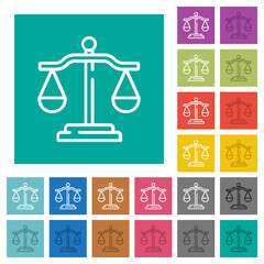 Justice scale outline square flat multi colored icons