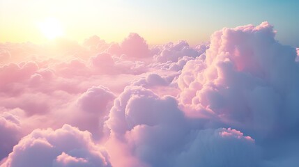 Aerial view above clouds at sunset. Top view above clouds. - obrazy, fototapety, plakaty