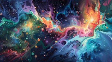 Abstract Cosmic Painting with Vivid Colors and Shapes