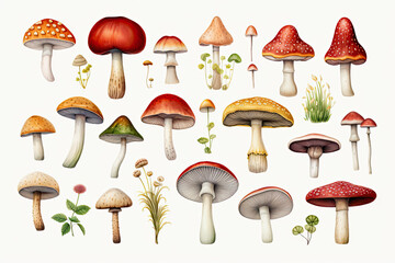 Varied Mushrooms Displayed on White Background