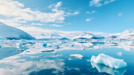 Fototapeta na wymiar Icebergs reflecting in calm sea water 