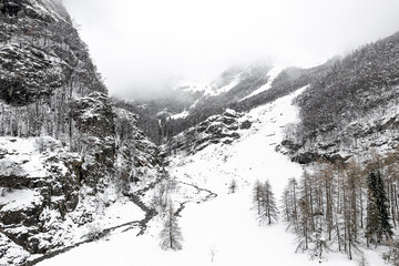 Winter landscape in wild Alps, Italy