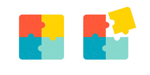 Two colorful puzzles - assembled and in the process of assembly. Illustration on transparent background