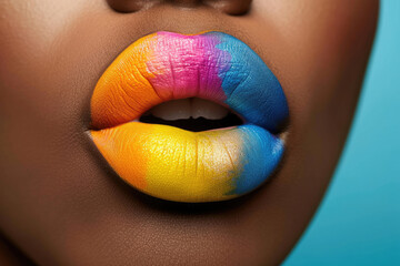 Womans Lips With Multicolored Lip