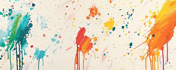 Colorful Paint Splatters on White Canvas