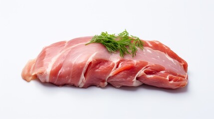 Close-up realistic photo featuring a juicy rabbit loin against a white background Generative AI