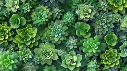 Vector graphic picture of flat 2d minima repeating design succulents