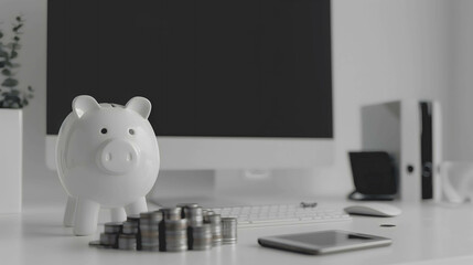 Create cash flow from working online as a main income and passive income, freelance or working from home and make financial freedom, piggy bank and coins