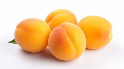 Close-up realistic photo of three sweet, golden apricots on a white background Generative AI