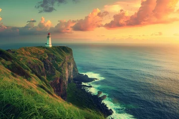 Foto op Canvas Sunset Vista at Neist Point Lighthouse on the Isle of Skye, Highlands Scotland, UK © bomoge.pl