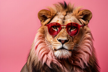 red glasses lion pink background