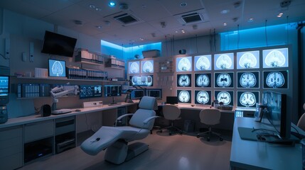 Modern Lung Study Laboratory and Monitors EEG Reading Brain Functioning Model
