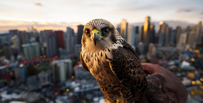 eagle owl in front of a fence, Fascinating Falcon in Urban Setting Capture the juxtaposition of nature and civilization with an image of a falcon perched on a city skyscraper, its sharp eyes scanning 