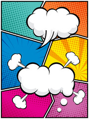 colorful comic book, pop art cartoon layout template halftone dotted background