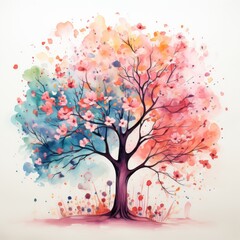 Generative AI Cute watercolor tree artwork