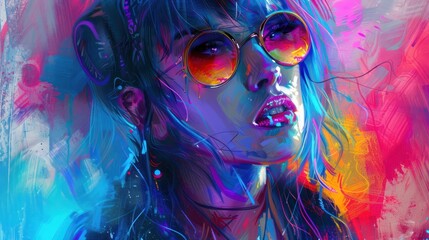 Modern girl style concept with glasses with paint colors AI generated image - obrazy, fototapety, plakaty