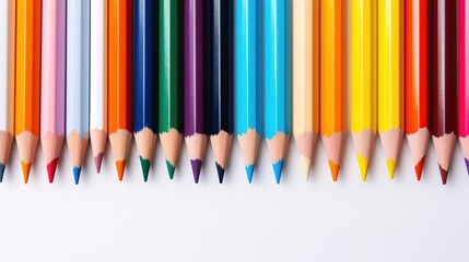 colored sharpened pencils on a white background, school supplies for drawing