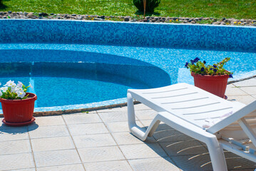 Sun lounger near the water pool - 745237173