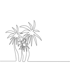 Palm trees, palm landscape. Hand drawing one solid line. Vector.