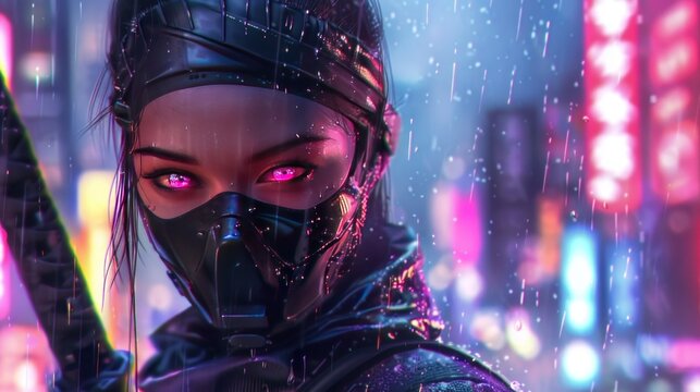Deadly mysterious modern ninja female character AI generated image