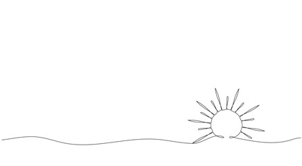 The rising or setting sun. Hand drawing one solid line. Vector.
