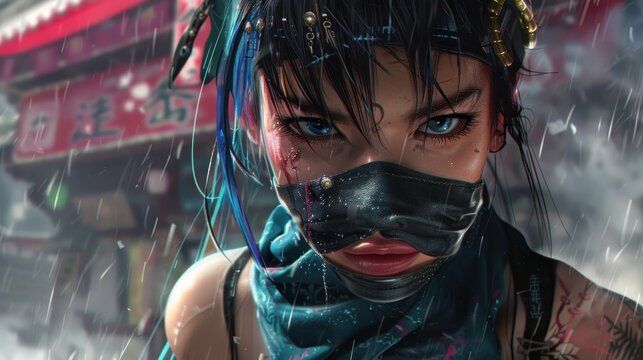 Deadly mysterious modern ninja female character AI generated image