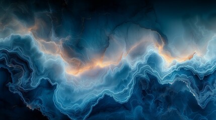 Abstract Marbled Layers with Indigo Glow and Golden Highlights - obrazy, fototapety, plakaty