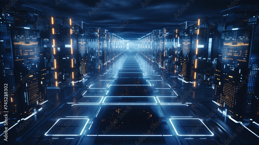 Fototapete generative ai drone footage revealing a supercomputer infrastructure, representing the foundation of