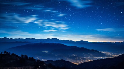 Fototapeta premium Mountains and hills against starry sky