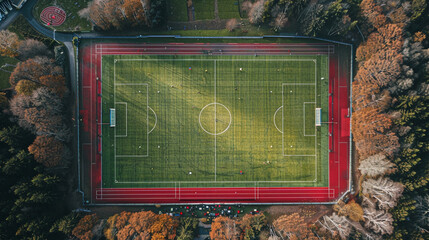Football stadium. Soccer stadium. Top view. Generative AI.