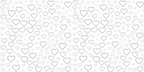 Vector Seamless Black And White heart pattern. Heart outline with size variation seamless pattern on white background.