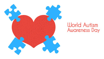 National autism awareness month concept illustration. Vector background, banner with heart and puzzle.