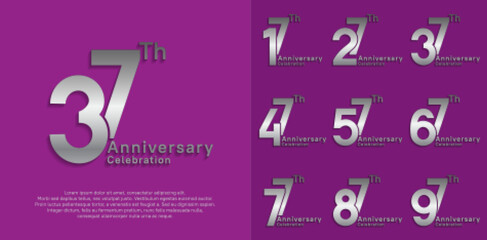 anniversary vector design set with silver color for special moment celebration