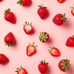 Strawberry pattern. The fresh red strawberry pattern on isolated pink pastel.