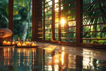 Tranquil Spa Ambiance with Candles and Reflection