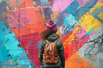 Person Admiring Colorful Urban Graffiti Art