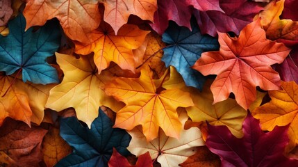 Naklejka na ściany i meble Pile of multicolored autumn leaves