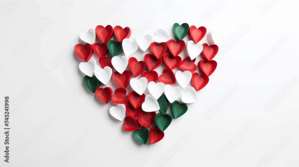 Poster Generative AI Heart in the form of an Italian flag on a white background Installation elegant white background