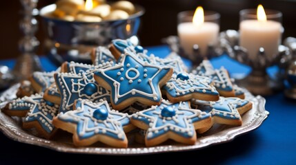 Generative AI Hanukkah baking celebration, traditional Jewish treats