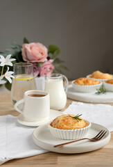 Baking tart pie portioned with a cup of coffee on the table
