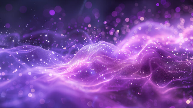 abstract background with a digital wave of purple particles, dotted with shining stars and light points. © CtrlN
