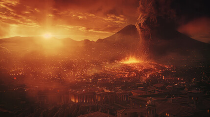The destruction of Pompeii in ashes, volcanoes and magma... The eruption of Mount Vesuvius and the destruction of Pompeii. - obrazy, fototapety, plakaty