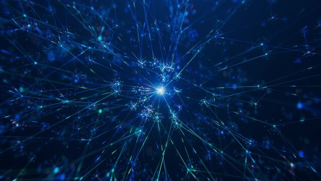 Loopable Animation of Complex Neural Network with Pulsating Core and Nodes and Connections. Advanced Computer Algorithms, AI Solutions, Artificial Intelligence and Large Language Model Visualization