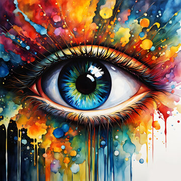 Watercolor painting colorful eye