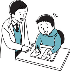 生徒に勉強を教える先生単色