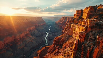 Generative AI Natural wonder, aerial drone shot, setting sun, panoramic canyon views, highly detailed Grand Canyon sunset - obrazy, fototapety, plakaty