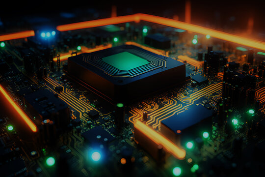 computer board futuristic server Circuit board futuristic server code processing technology background.3d