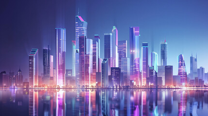 Obraz premium Futuristic cityscape, high-tech skyscrapers with neon accents