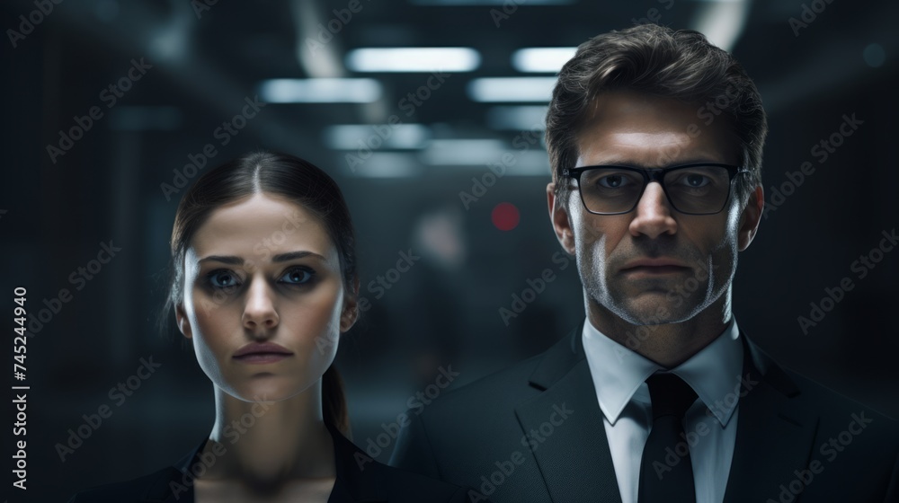 Poster generative ai portrait of a male and female architect team, brainstorming ideas, creativity and team