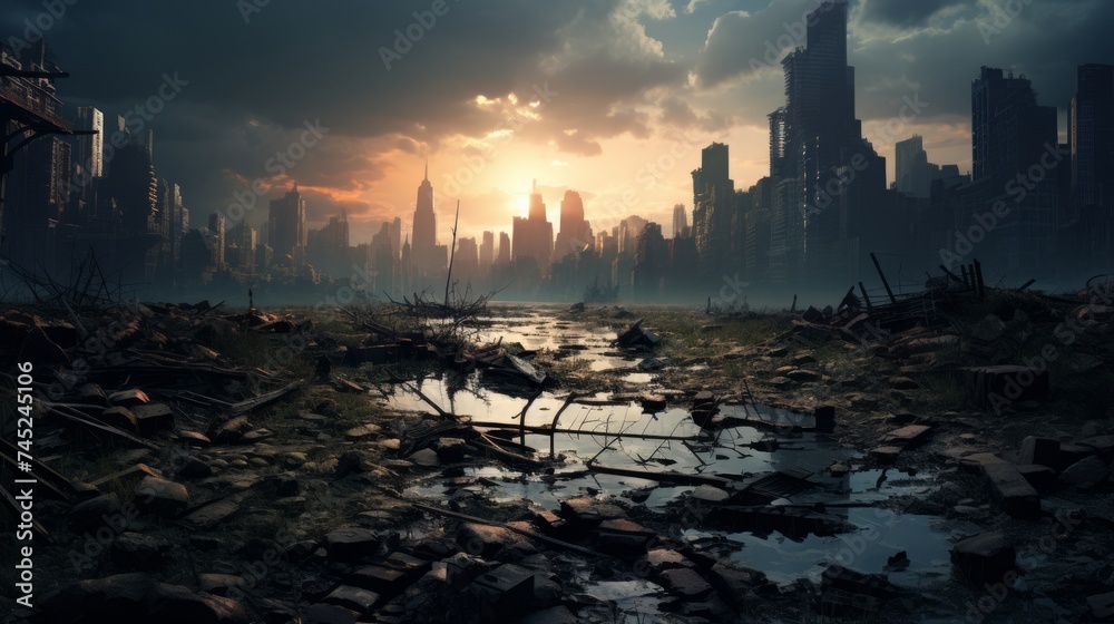 Poster generative ai post-apocalyptic metropolis